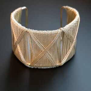 Silver tone Twist Cross Over X Wide Cuff Bracelet